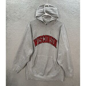 Vintage Wisconsin Badgers Sweatshirt Adult Large Gray Hoodie Reverse Weave Y2K